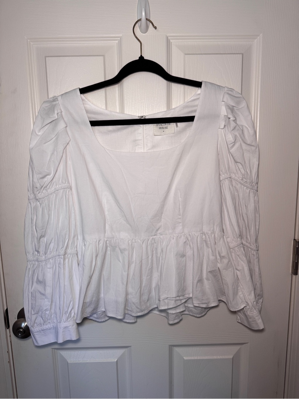 Hyacinth House White Puff Sleeve Peplum Top